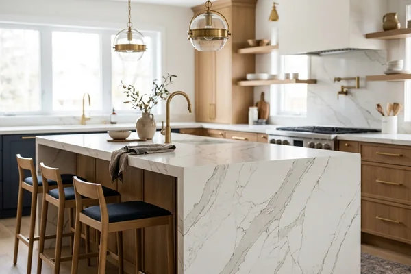 Cambria quartz waterfall island in a Lorne Park kitchen