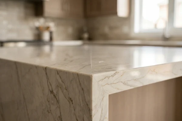 Re-glued quartz seam with colour-matched epoxy