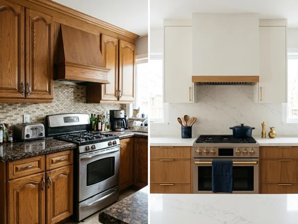 After: Caesarstone Frosty Carrina full-height backsplash and quartz countertops in Lawrence Park, Toronto