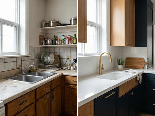 After: NSF-certified Caesarstone prep station in the same Queen West kitchen