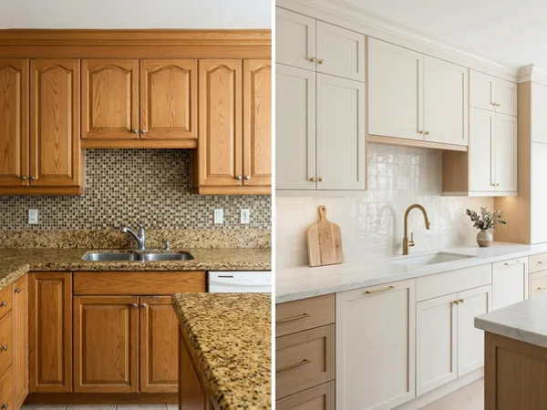 Before: 4-inch granite backsplash and tile in Lawrence Park, Toronto, prior to quartz countertops