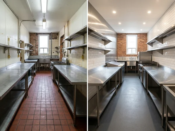 Before: stainless prep tables in a Queen West restaurant